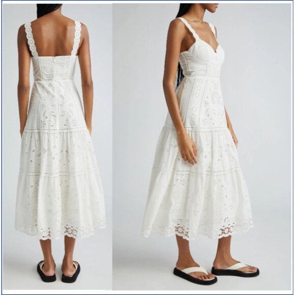 FARM Rio Midi Dress XL White Richelieu Broderie Anglaise Sundress Bustier Corset - Picture 14 of 16